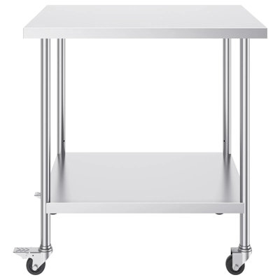 Table de travail en acier inoxydable de l 36 po x P 30 po x H 38 po, table de préparation commerciale avec 4 roues et tablettes réglables, poste de travail utilitaire robuste pour garage de restaurant, argent