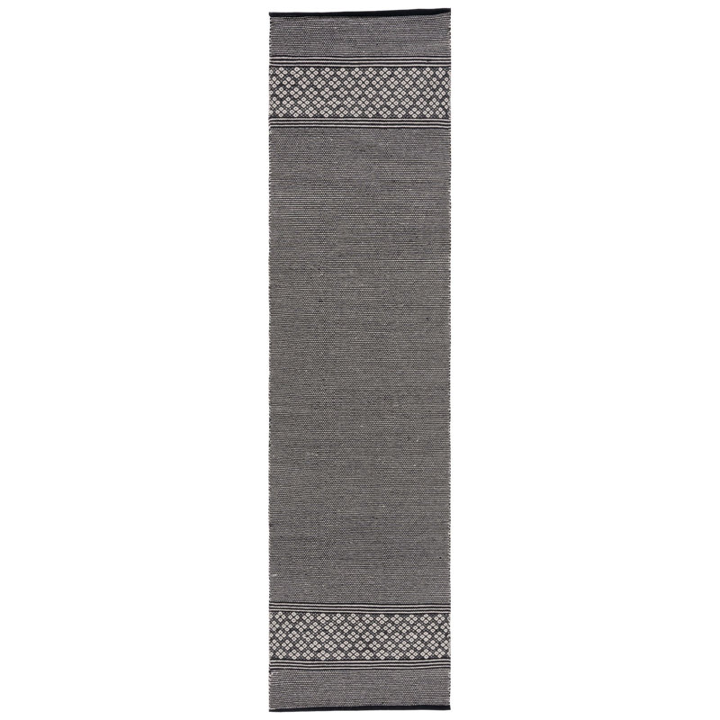 Tapis rayé en coton tissé à plat gris / noir / ivoire Danytza, Tapis de couloir 2 pi 3 po x 9 pi