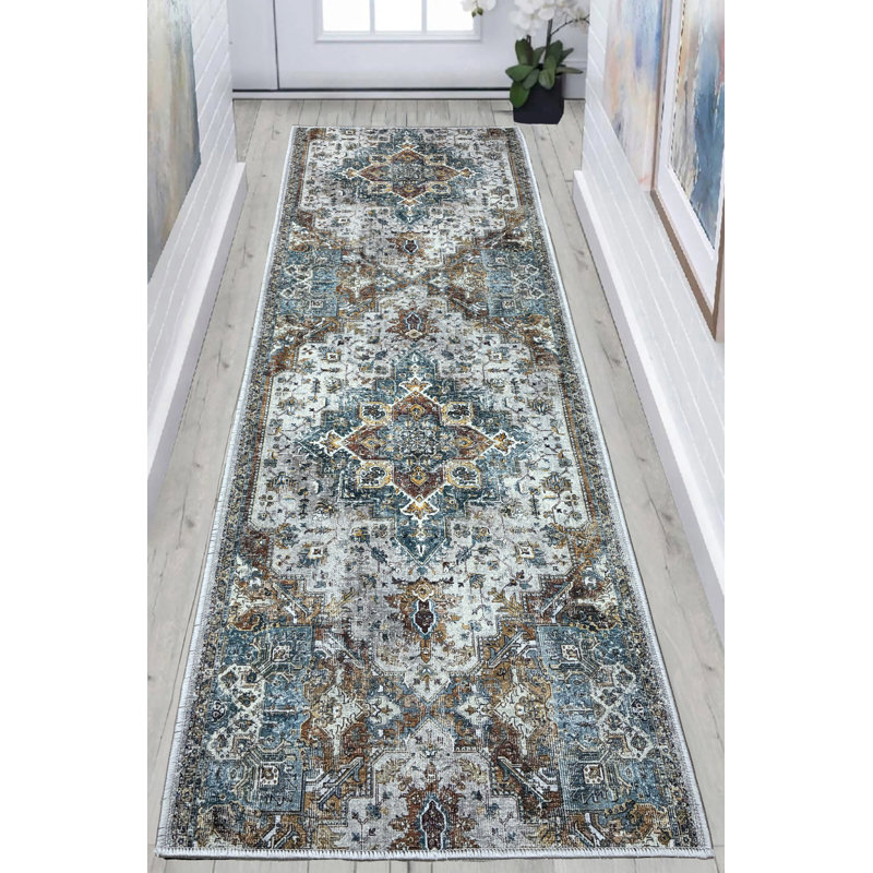 Tapis antibactérien antidérapant à motif géométrique Southwest, Tapis de couloir 2 pi 2 po x 35 pi
