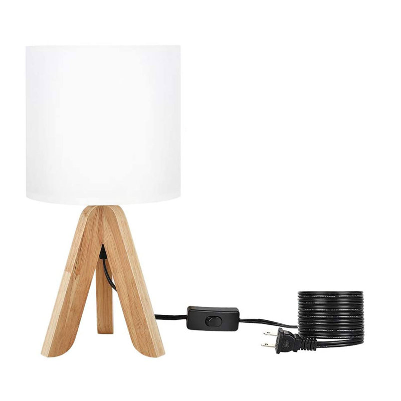 Wood Table Lamp With Fabric Linen Shade, White
