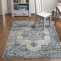 Alexander Home Charlotte Modern Distressed Area Rug Ivory, Blue, Orange  3'-4 x 5'-7 3' x 5', 4' x 6' Accent, Indoor Living Room, Bedroom, Dining