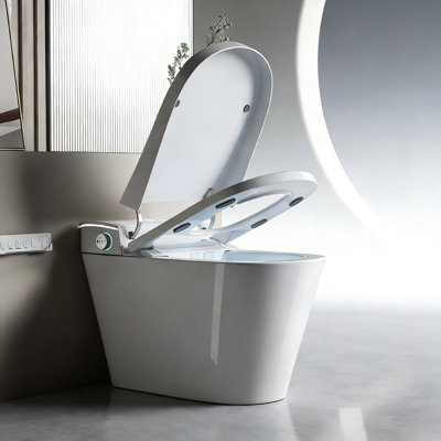 White One-Piece Smart Bidet Toilet, Auto Open/Close Seat With Warm Water & Air Dryer