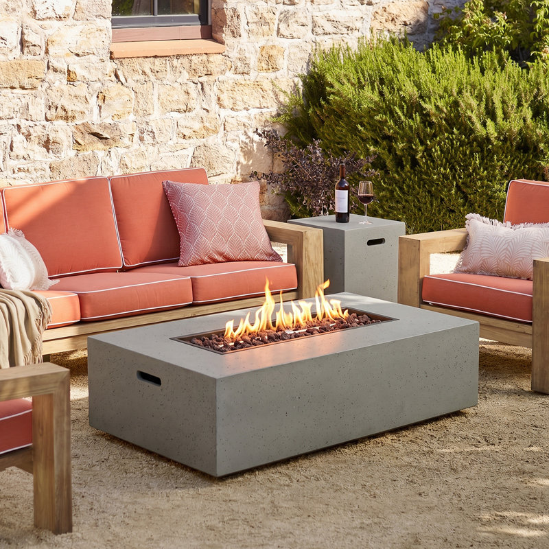 Belle 15" H x 56" W Concrete Propane Outdoor Gas Fire Pit Table,  Light Gray