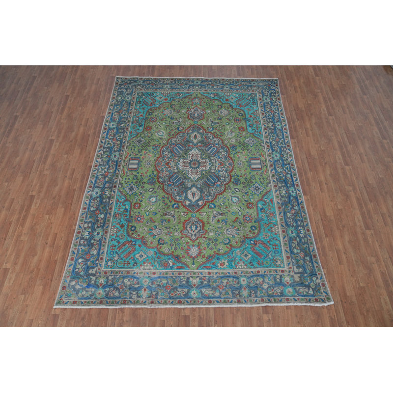 Tapis vert fait à la main vert 9 x 13