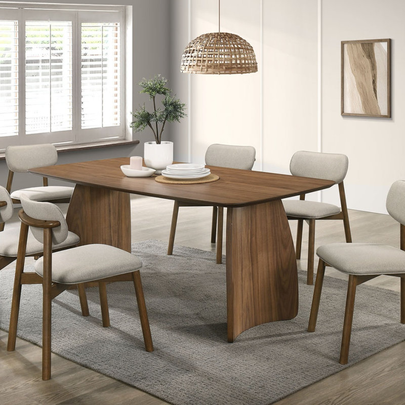 Ensemble de chaises de salle à manger rembourrées de style Mid-Century moderne en polyester et noyer beige