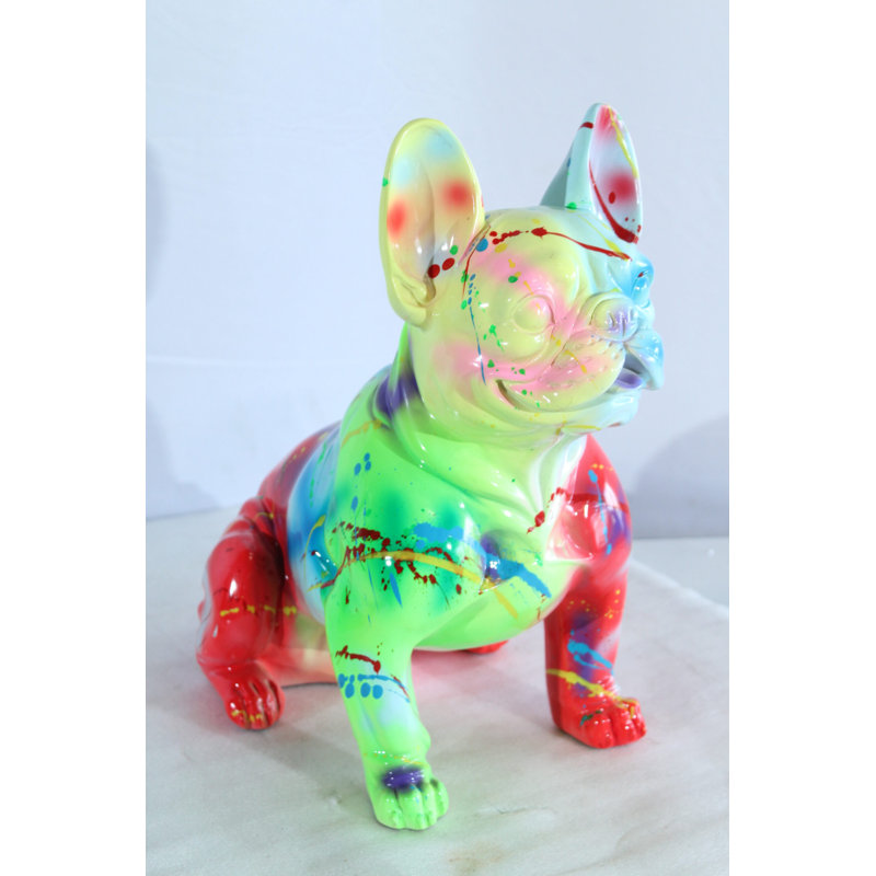Statue de bouledogue français en résine colorée Nifao - Figurine pour chien peinte à la main Pop Art