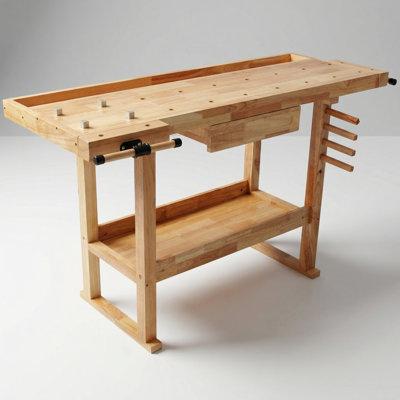Établi de travail du bois robuste avec poignée réglable et rangement, table de travail d'une capacité de charge de 300 livres pour les projets de bricolage dans les garages, les ateliers et la maison