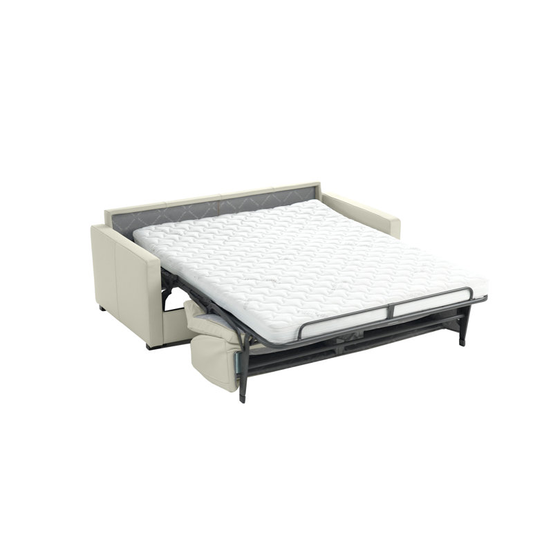 Canapé-lit à accoudoirs carrés en cuir véritable à grain carré de 77 po avec matelas en mousse à mémoire de forme Adalise Italian