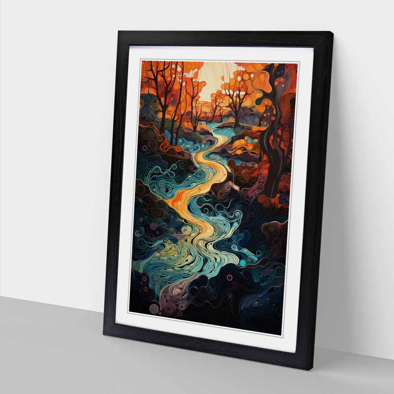 River Orphism No.2 - Single Picture Frame Print on Wood, Black, 46cm H x 34cm W x 2cm D