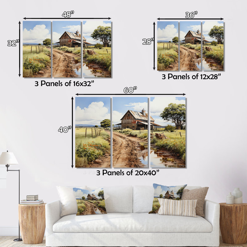 Barns Rustic Charm V sur toile, ensemble de 3 pièces, H 40 po x l 60 po