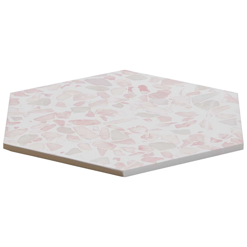 Terrazzo 9" Hexagon Matte Terrazzo Look Porcelain Tile, Hex Pink