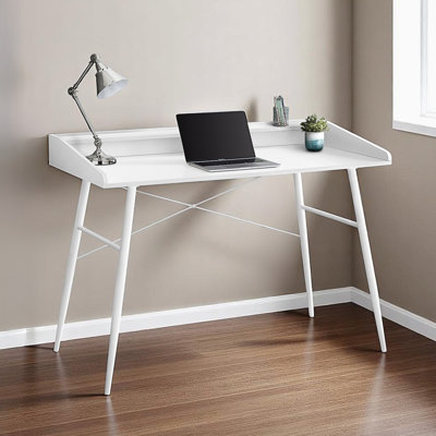Shirley White Finish Computer Desk with Hutch And White Metal Leg, 33.79" H X 47.14" W X 23.56" D