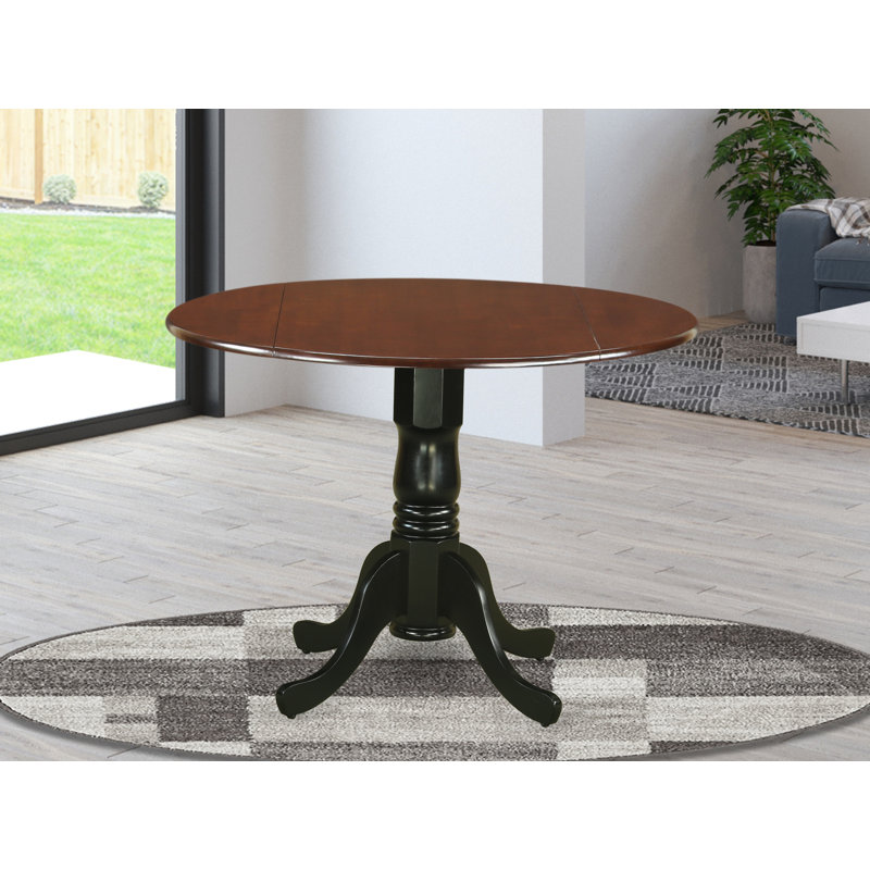 Philipston Dining Room Table - a Round kitchen Table Top with Dropleaf & Pedestal Base, 42x42 Inch, Mahogany & Black, Black