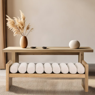 Boucle Fabric Wood Bench