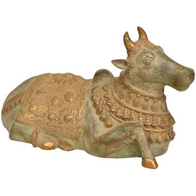 19" Nandi Vehicle of Lord Shiva Brass Statue - Handcrafted Sacred Bull Sculpture for Temple Home Decor