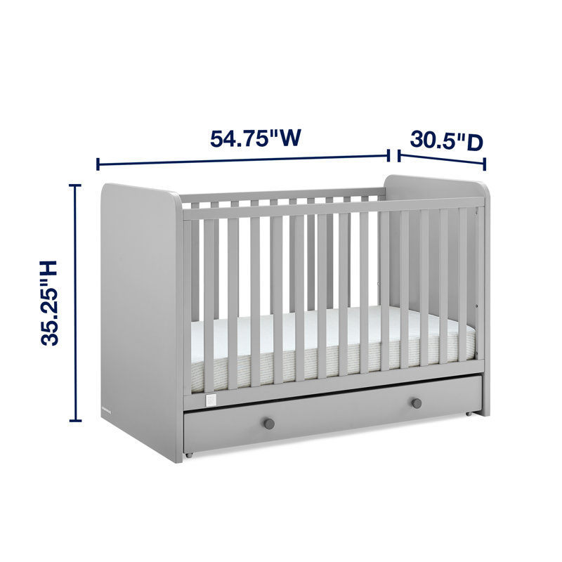 Gray GREENGUARD Certified 4-in-1 Convertible Crib with Storage Drawer