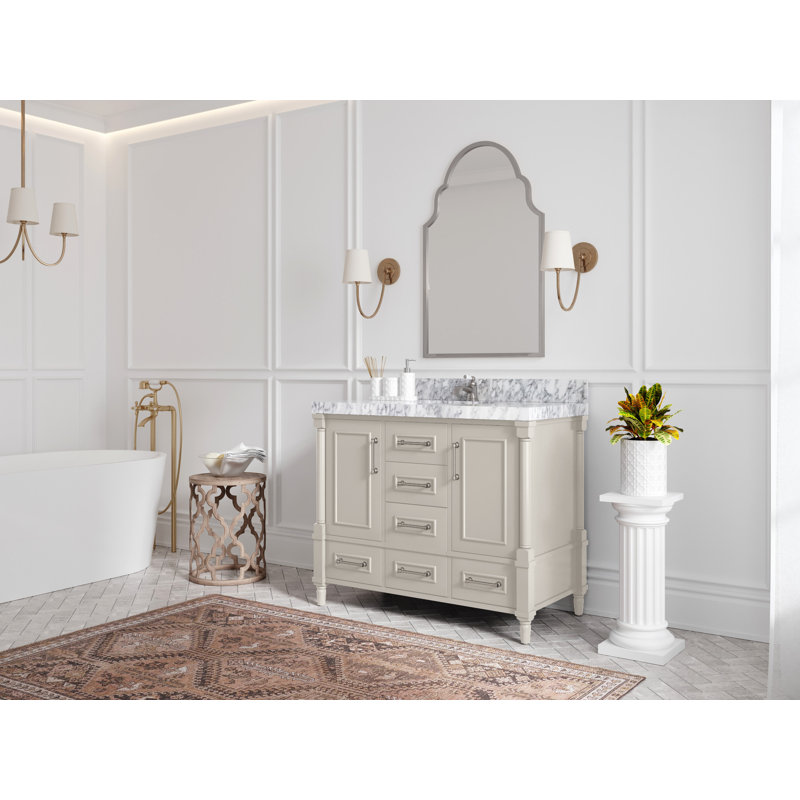Meuble-lavabo simple 42 po avec comptoir en quartz Aberdeen, Blanc