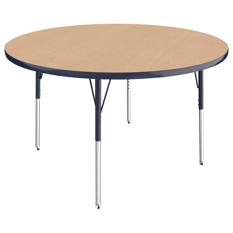 Table ronde à hauteur réglable, 48", Érable / bleu marine, Gris