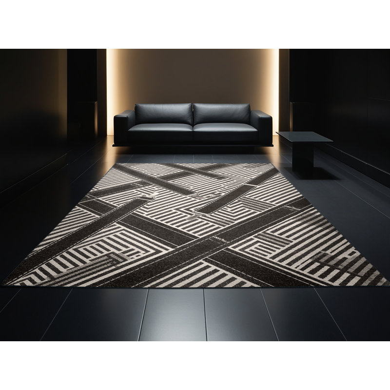 Tapis à rayures douces et moelleuses en noir Elwell, 2 pi x 3 pi