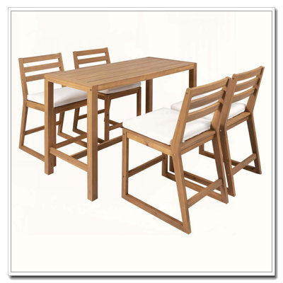 5-Piece Rustic Outdoor Bar Set with Cushioned Chairs (Light Teak)