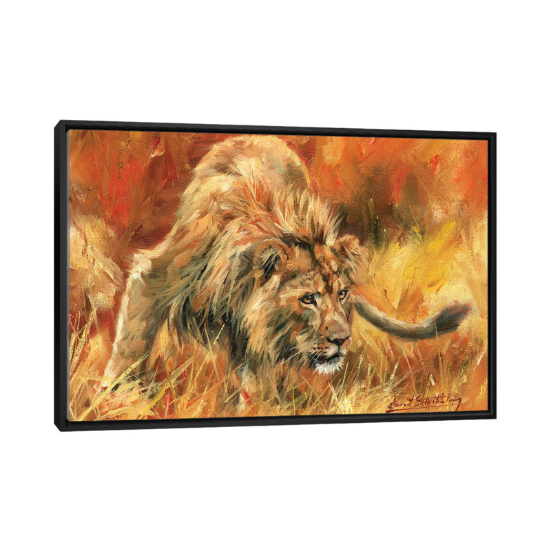 «Lion Alerte», reproduction d'impression sur toile, H 18 po x l 26 po x P 1,5 po, Toile avec cadre noir, Pas de tapis