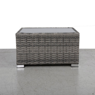 Mixed Grey Slatted Side Table With Aluminum Top – Fully Assembled