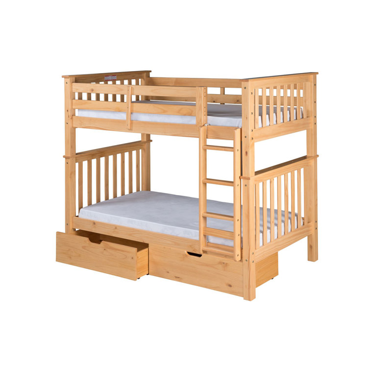 Lit superposé standard en bois massif Abdullah, Naturel, Simple au dessus de simple