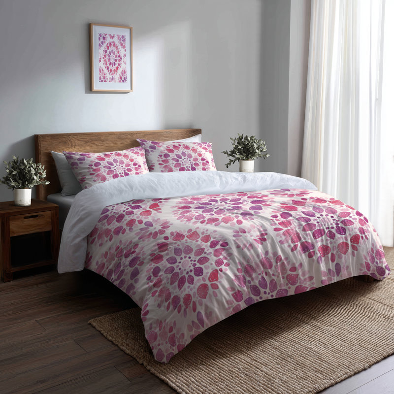 Ensemble de literie à motif abstrait 3 pièces - Ensemble de housse de couette moderne bohème rose et mauve
