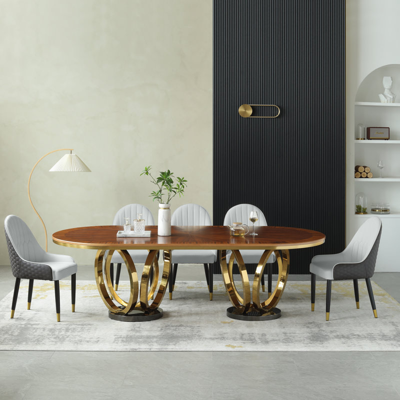 9 Pieces Galaxy Rectangular Dining Set Beige Chair, Gray