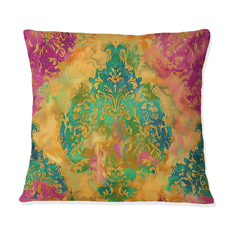 Coussin Boho III vert et jaune, H 16 po x l 16 po