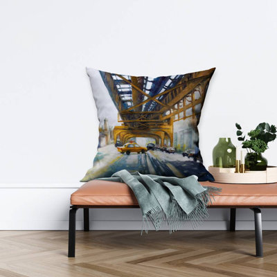 Cars under the bridge - 26"x26" Throw pillow cover - Poly twill - Print on demand