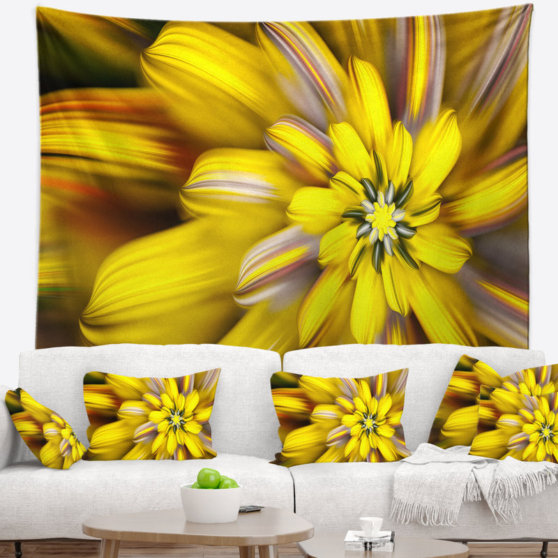 Tapisserie florale florale jaune massif, H 32 po x l 39 po