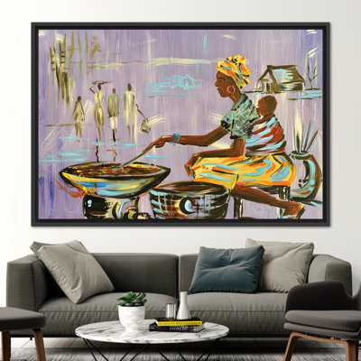 Authentic Nigerian Art: African Mother Cooking Themed Canvas Poster of a Black Woman