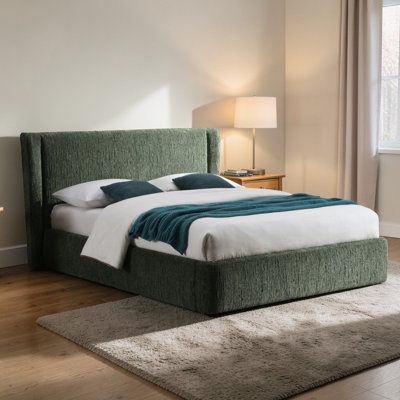 Lit double en chenille vert foncé Cheryl