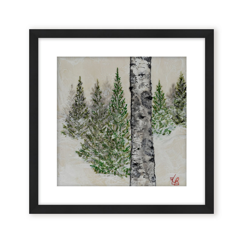 Nature Inspired "Wintered Pines" Canvas Wall Art By , 12" H x 12" W, Framed Matted Print, Gold