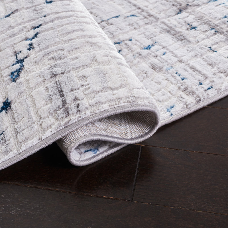 Amelia 2' x 8' Gray and Blue Hand-Knotted Runner Rug