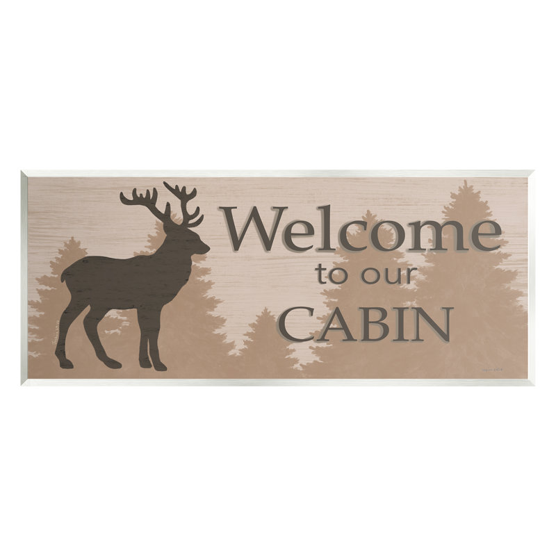 «Welcome to Our Cabin Deer» par Annie Lapoint - impression, H 7 po x l 17 po x P 0,5 po, Bois