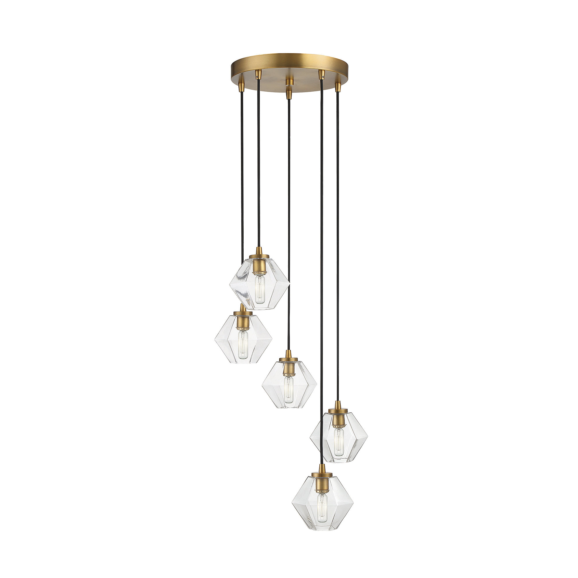 Marseille 5 - Light Metal Dimmable Geometric Chandelier, Natural Brass, Transparent