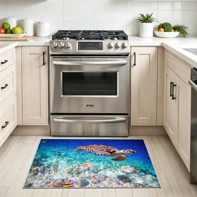 Clear Machine Washable,Turtle Water Ocean Coral Reef Indoor Area Rug
