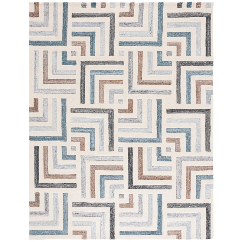Alekto Hand Tufted Wool/Cotton Abstract Rug in Gray/Ivory, Rectangle 3" x 5"