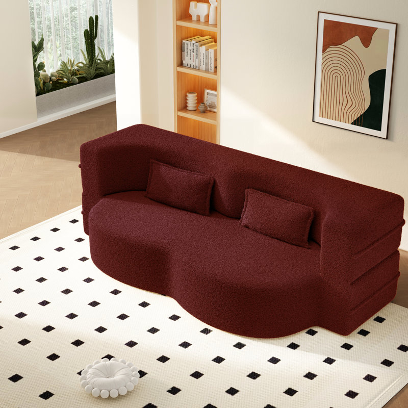 Lit simple convertible pliant simple, bourgogne, revêtement, 2 coussins, sans assemblage, pour jouer dans les petits appartements taille bourgogne, tissu, multi-usage