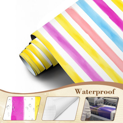 Peel and Stick Wallpaper Colorful Vertical Stripes Pastel Shades Wall Murals 69"H x 96"W Removable PVC Wall Paper Self-Adhesive Wall Decor for Bedroom Living Room Home Office
