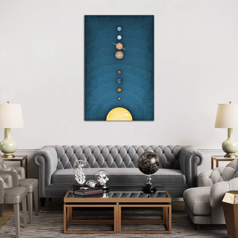 Solar System On Blue I - Wrapped Canvas Print, 66.04 cm H x 45.72 cm W x 3.175 cm D