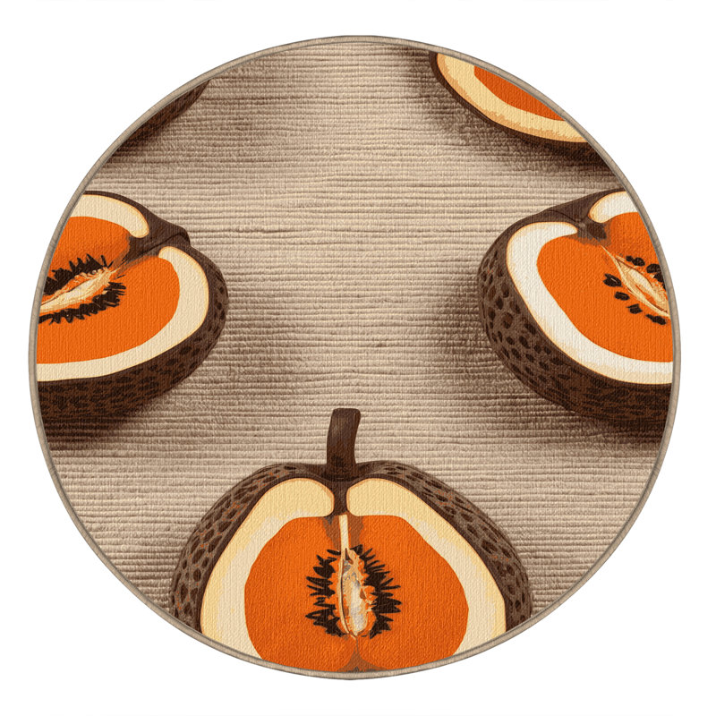 Washable Mamey Sapote Fruits Area Rug, Round 8'