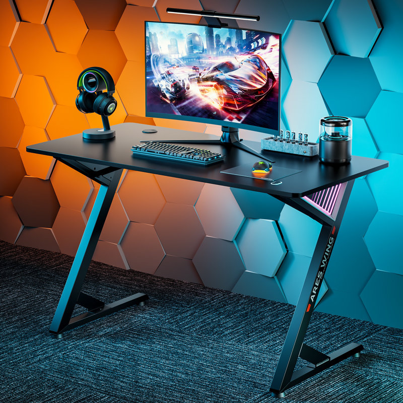 Bureau de jeu ARES WING avec miroir Infinity, Noir, noir, noir, noir