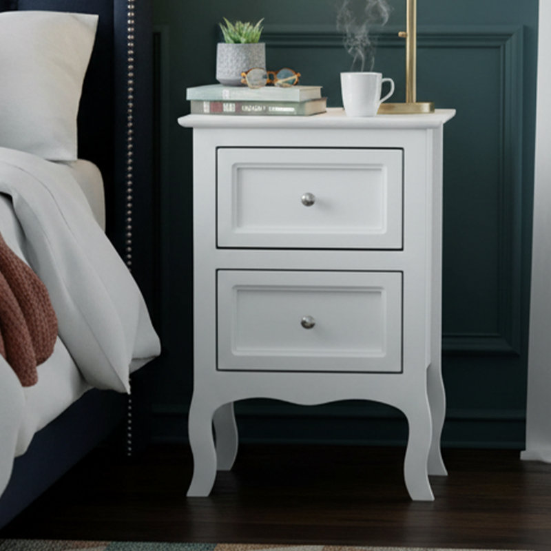 Table de chevet compacte de style français 16 po, 2 tiroirs, Blanc