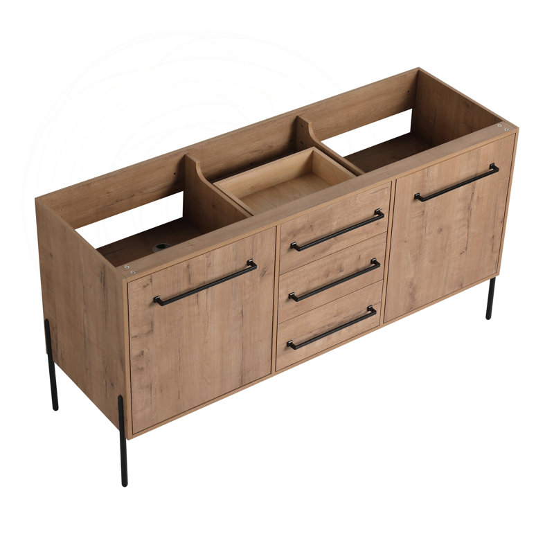 Meuble-lavabo autoportant 60 po avec portes et tiroirs à fermeture en douceur (base de meuble-lavabo seulement)