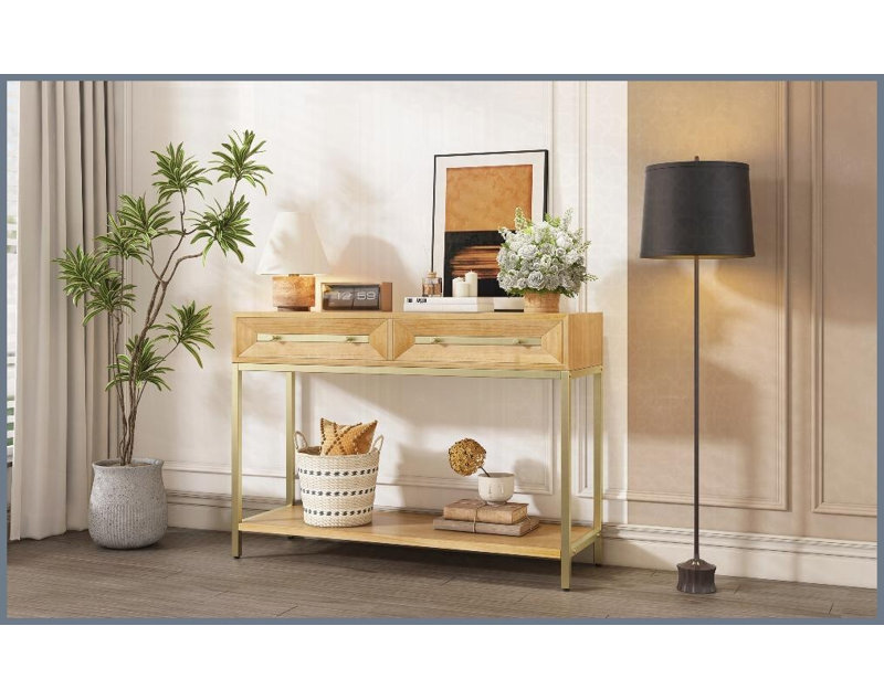 Table basse géométrique rétro avec 2 tiroirs pour le hall d'entrée du salon, solution de rangement élégante