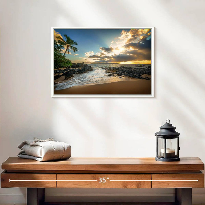 Makena Cove, ciel coucher de soleil, 19 po x 13 po, Cadre flottant blanc
