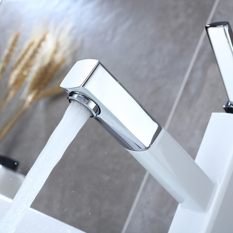 White Single Handle Bathroom Faucet With Pull-Out Sprayer, Tall, White